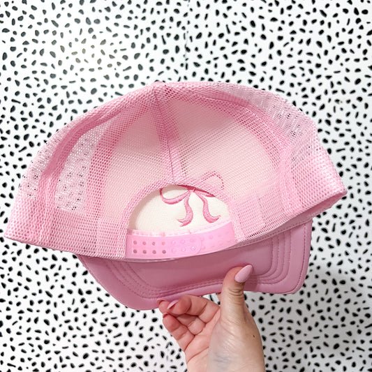 Coquette Bow Embroidered Pink Trucker Hat