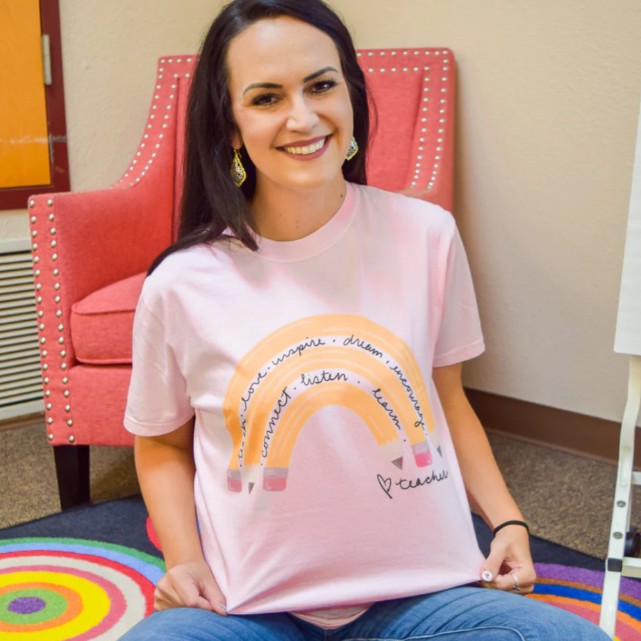 Teacher Pencil Rainbow Comfort Colors Tee