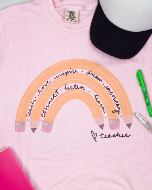 Teacher Pencil Rainbow Comfort Colors Tee
