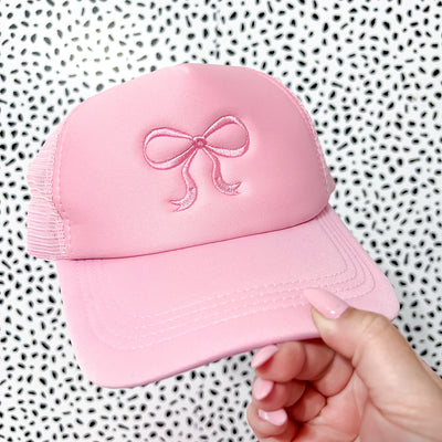 Coquette Bow Embroidered Pink Trucker Hat Preppy Aesthetic