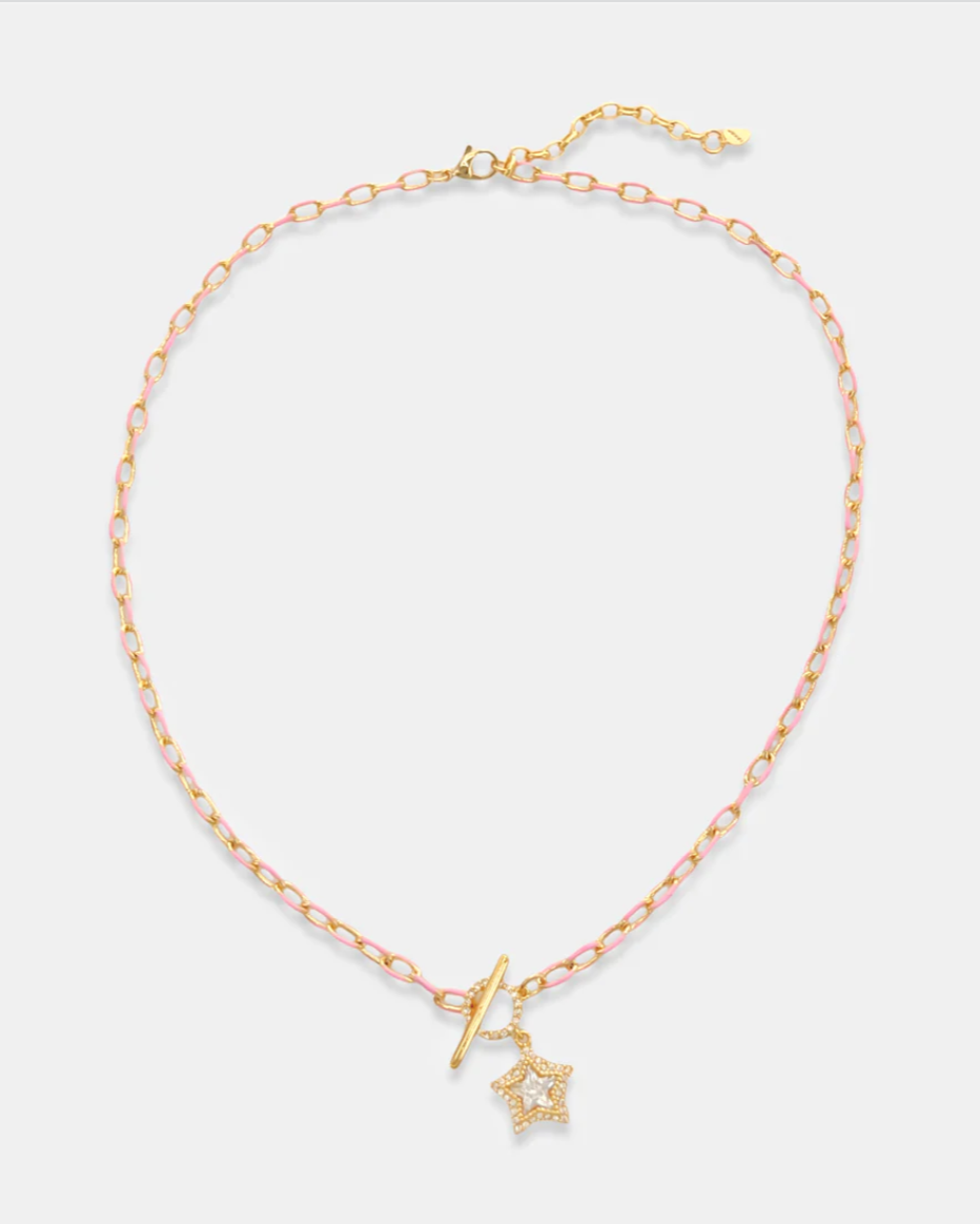 Pink Paperclip Chain Necklace with Star